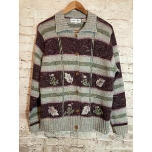 Vintage Baxter Wells Sweater Womens Large Cottage Leaf Printed Bobble Embroidery